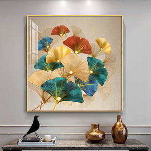 家大业大餐厅装饰画简约方形银杏叶客厅挂画现代轻奢高档玄关壁画