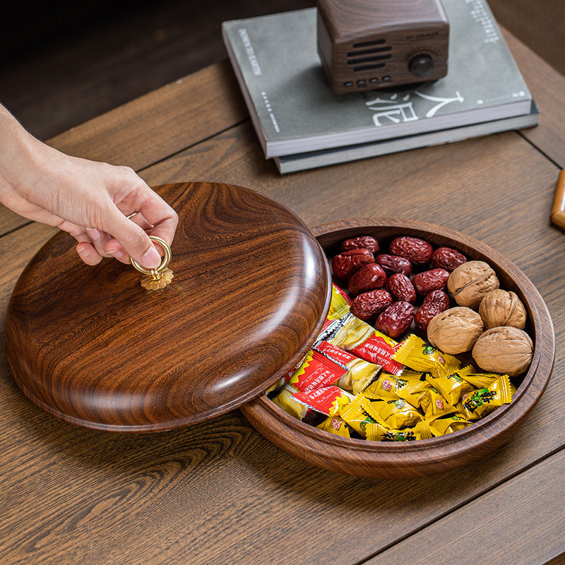 实木普洱茶盒中式分茶盘茶叶零食糖果茶具茶饼收纳盒客厅家用带盖