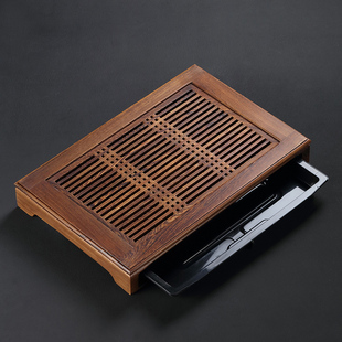 功夫茶具大小号鸡翅木茶盘实木制茶托茶海花梨木抽屉排水储水茶台