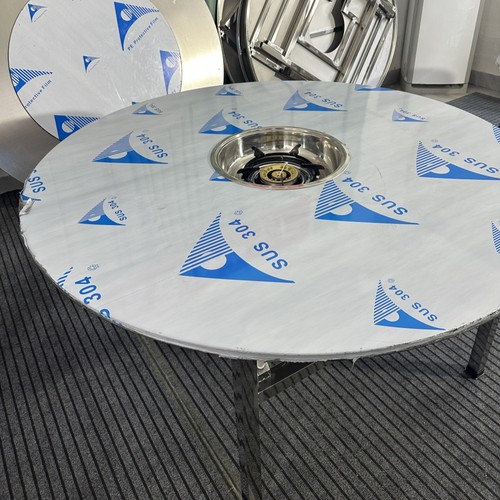 加厚全不锈钢折叠圆桌配下沉式煤气灶商用餐饮天燃气炉火锅桌地摊