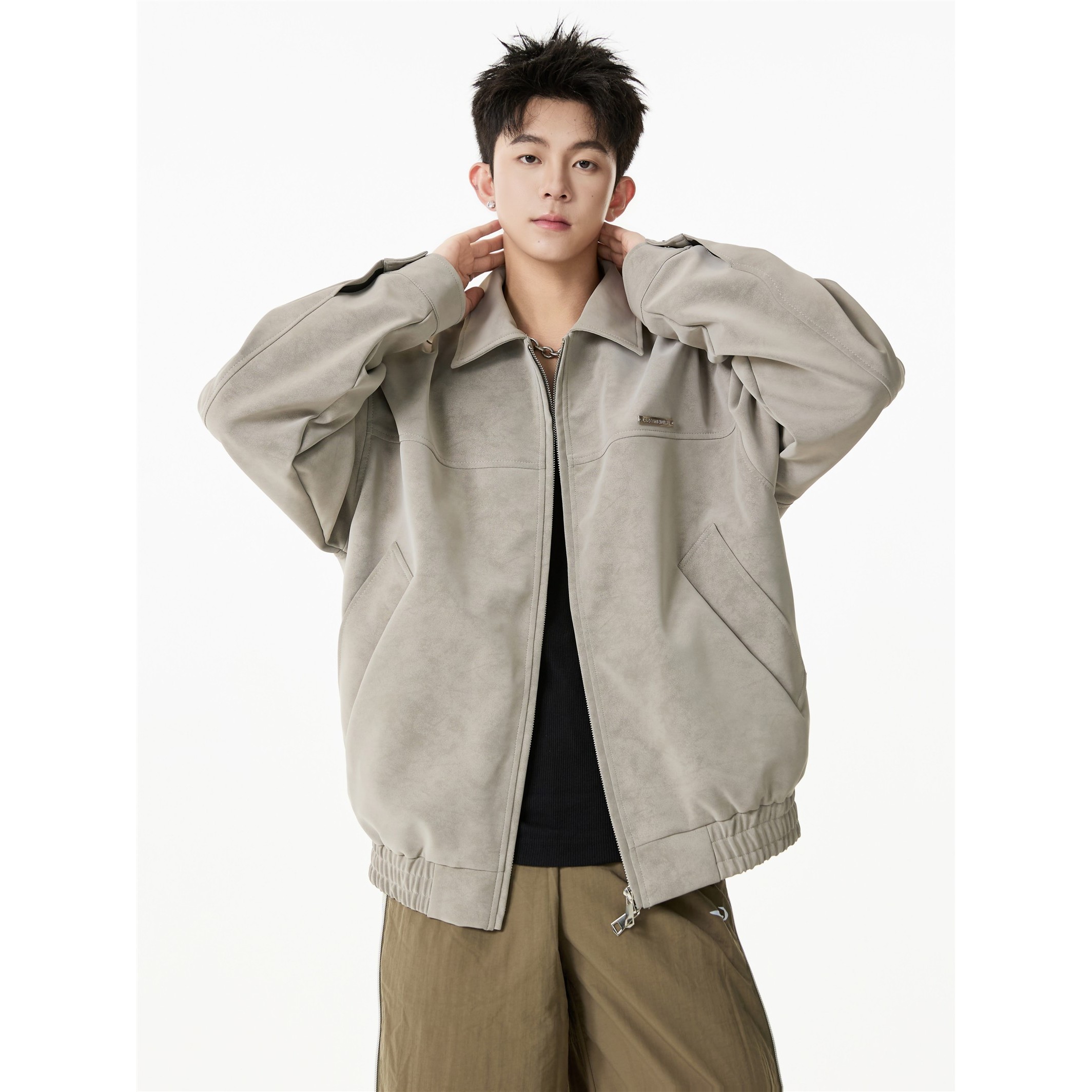 美式翻领皮衣外套男款秋季夹棉加厚痞帅男装上衣男生穿搭pu皮夹克