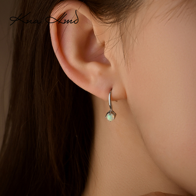 KNA珂娜「流光欧泊」天然欧泊蛋白石S925纯银耳钩简约气质耳饰女