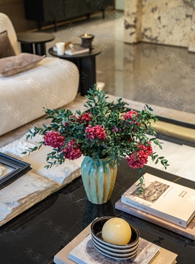 【绯焰】客厅台面装饰永生花束高枝尤加利叶撘配饱满花簇装饰花