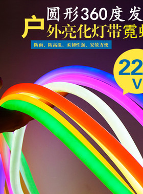 LED灯带220V圆形柔性霓虹灯室外高亮防水12V灯带360度发光灯装饰