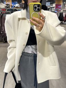 韩国ins极简大气简约冬日优雅设计师款 大衣 重工羊毛方领阔版