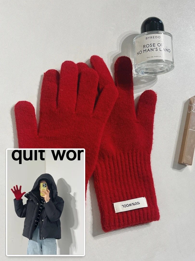 2025东大门新款纯羊毛针织触屏手套