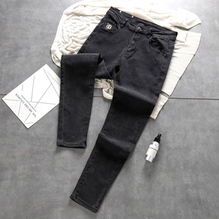 2025秋季日系水洗牛仔裤男士烟灰色修身弹力小脚裤青年休闲长裤男