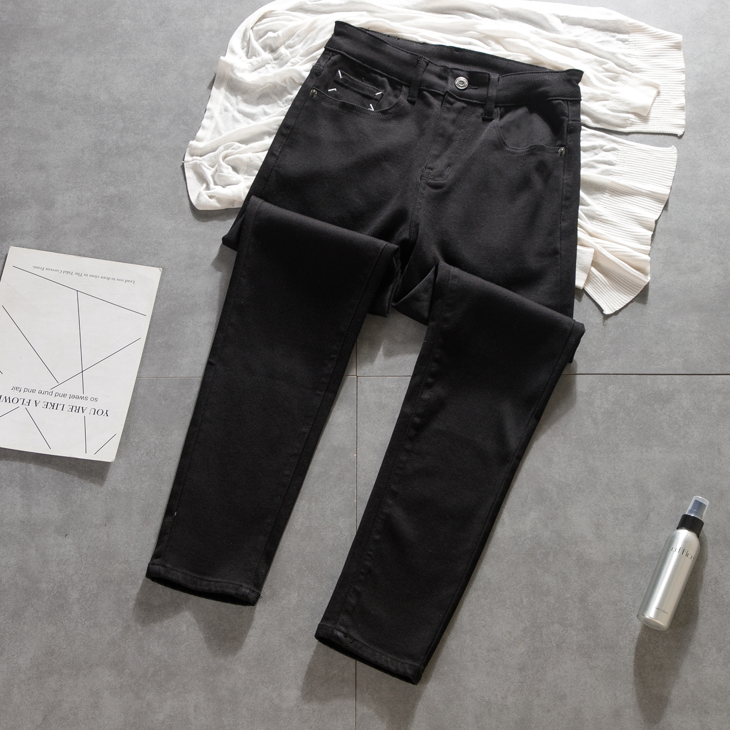 秋冬季小脚牛仔长裤男士修身黑色