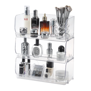 桌面化妆品置物架梳妆台透明护肤品收纳盒子家用亚克力分层口红筐