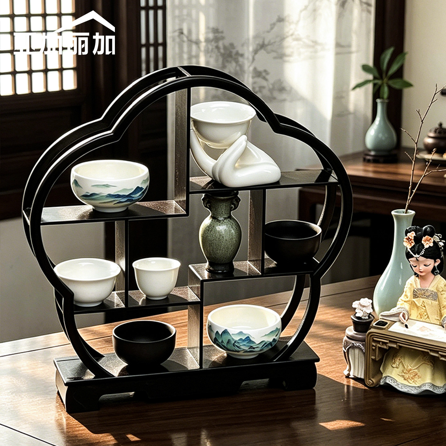 中式桌面小型茶杯茶具博古架图片