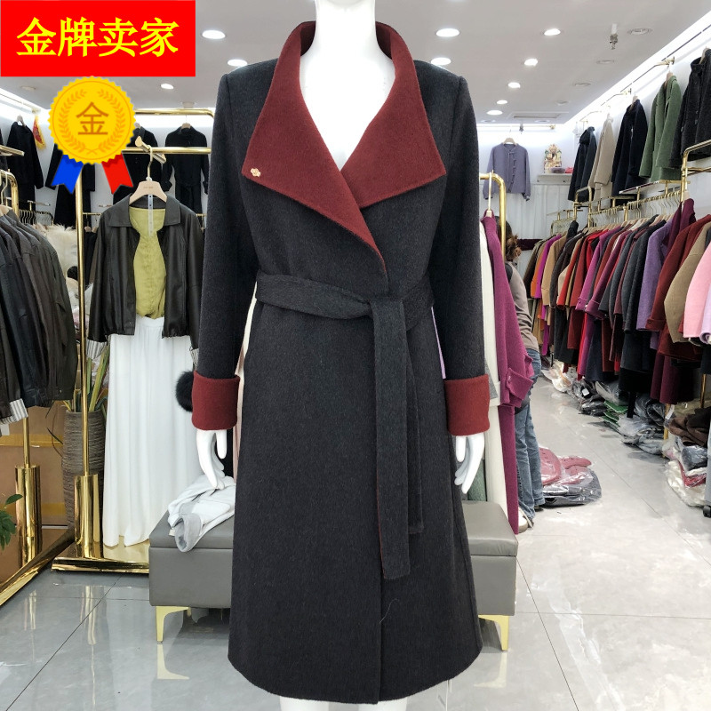 芬尔国际977 山羊绒双面呢大衣女2025冬季新款韩版细支澳毛外套