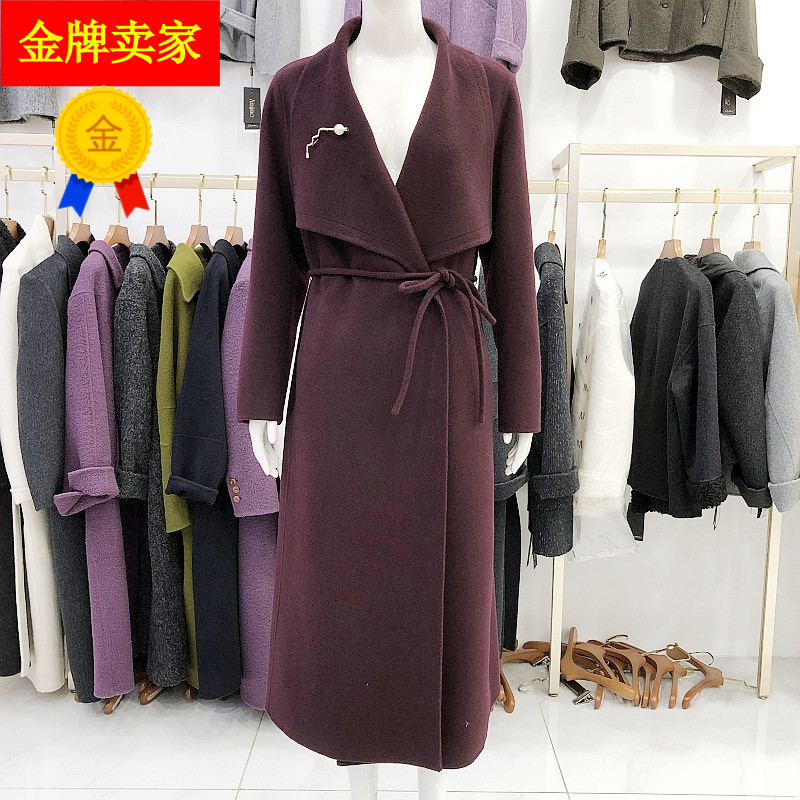 商场同款KF06196 高档山羊绒双面呢大衣女冬新款韩版气质羊毛外套