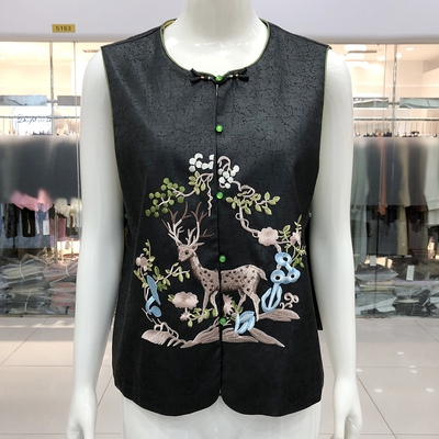 绮绣缘7953-1 双面穿真丝缎马甲女夏季新款妈妈桑蚕丝缎背心坎肩