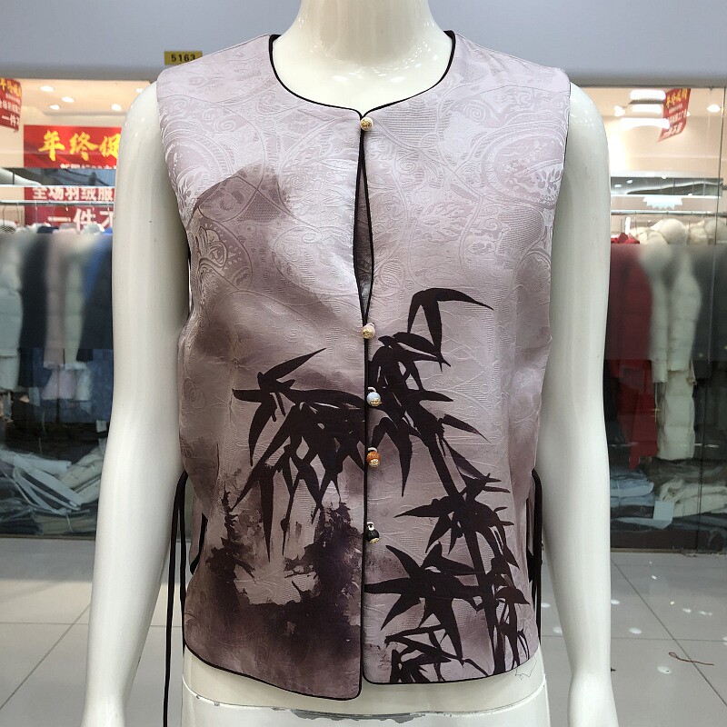 馨蝉6101 国风真丝马甲女2026春新款印花新中式坎肩妈妈背心马夹