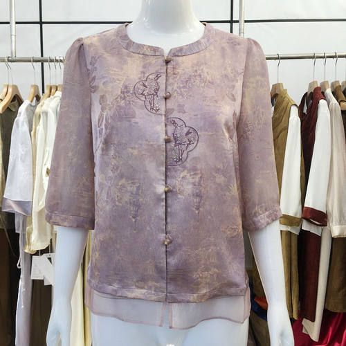 26C-646 专柜正品中年国风小衫女上衣夏季新款洋气妈妈纱袖衬衫