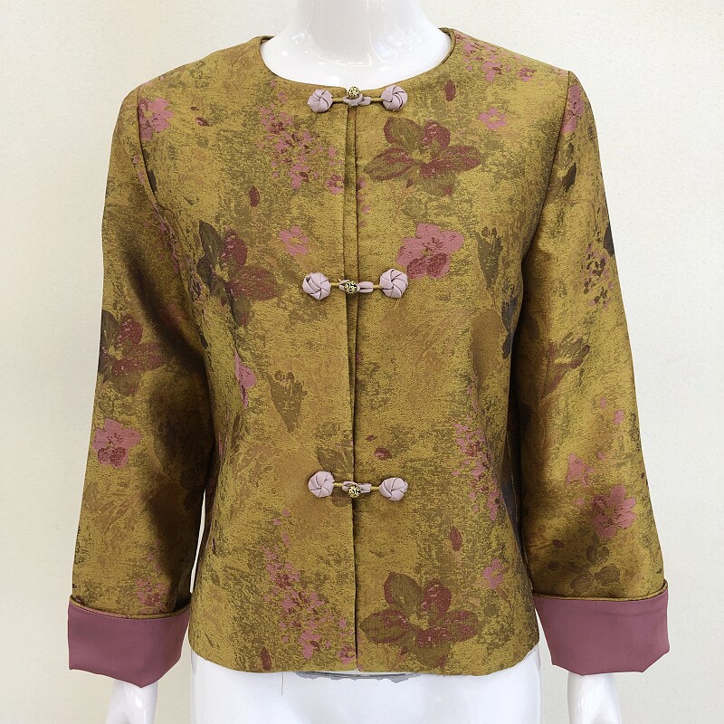 古玉轩5558 国风织锦提花外套女2026春季新款盘扣新中式夹克上衣