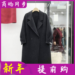 希曼琳502 韩版羊驼毛双面呢大衣女2025冬季新款桑蚕丝羊毛外套