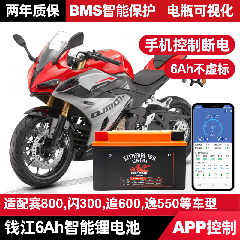适用于钱江摩托车6Ah智能锂电瓶