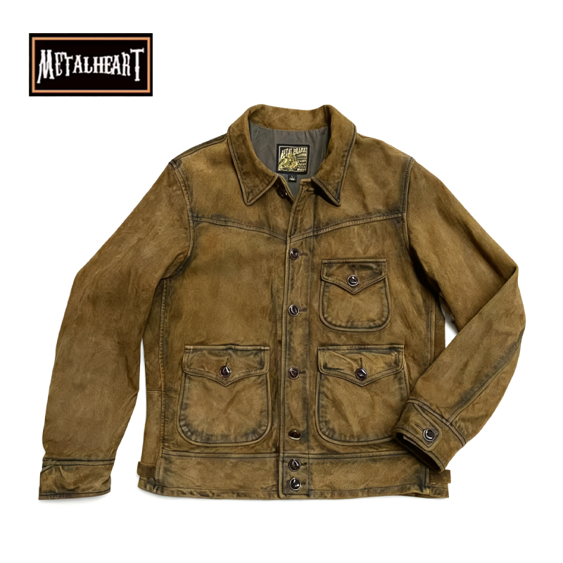Metal Heart摩托车机车美式复古经典三口袋做旧山羊皮夹克骑行服