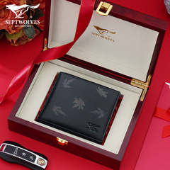 Septwolves ví nam ví ngắn sinh viên đại học 2021 mới hợp thời trang thương hiệu ví da mỏng phần quà tặng cha ví da cá sấu 2 mặt ví đựng thẻ thông minh