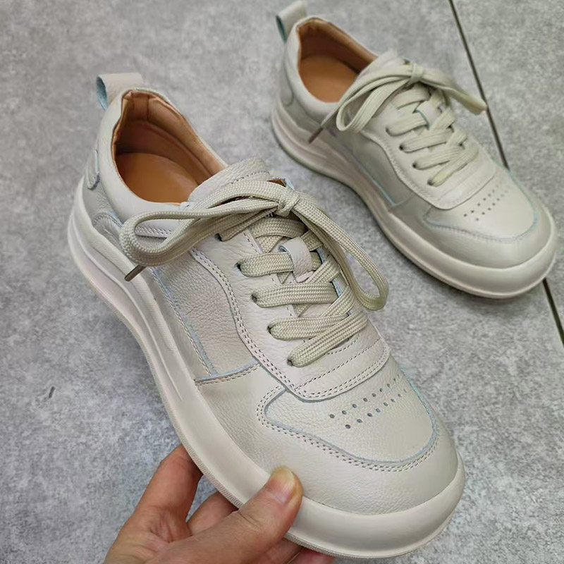厚底休闲板鞋女圆头系带舒适百搭小白鞋真皮牛皮单鞋坡跟平底女鞋,女鞋,休闲板鞋,淘宝优惠券,粉丝福利购,淘宝优惠卷