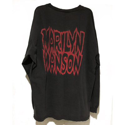 240g！Marilyn Manson重磅破坏长袖T恤Vintage暗黑哥特摇滚tee！