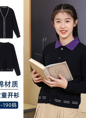 班服男女童中大童针织毛衣开衫初高中学生装校服儿童藏蓝色校服