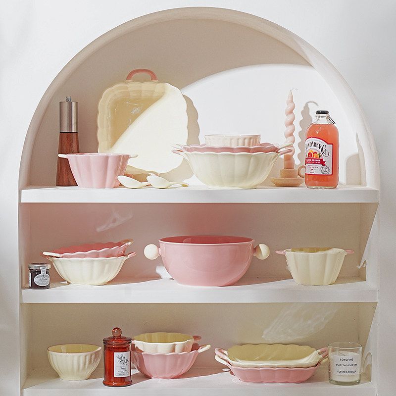 粉佳人餐具家用碗具套装特别好看的小碗网红单个奶油风陶瓷米饭碗