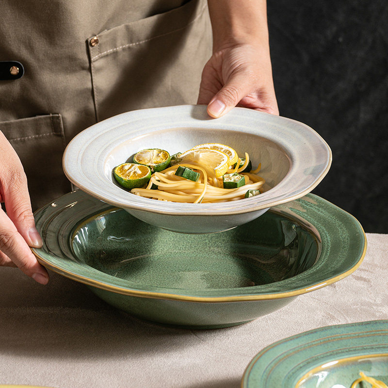 餐盘盘子碗家用日式菜盘陶瓷汤盘高级感深盘餐具沙拉盘草帽盘轻奢