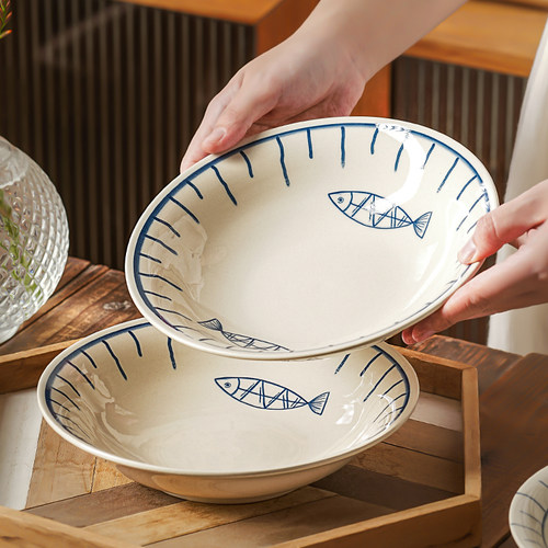 日式圆盘高级感盘子菜盘家用2026新款特别好看的陶瓷凉菜深汤盘碟