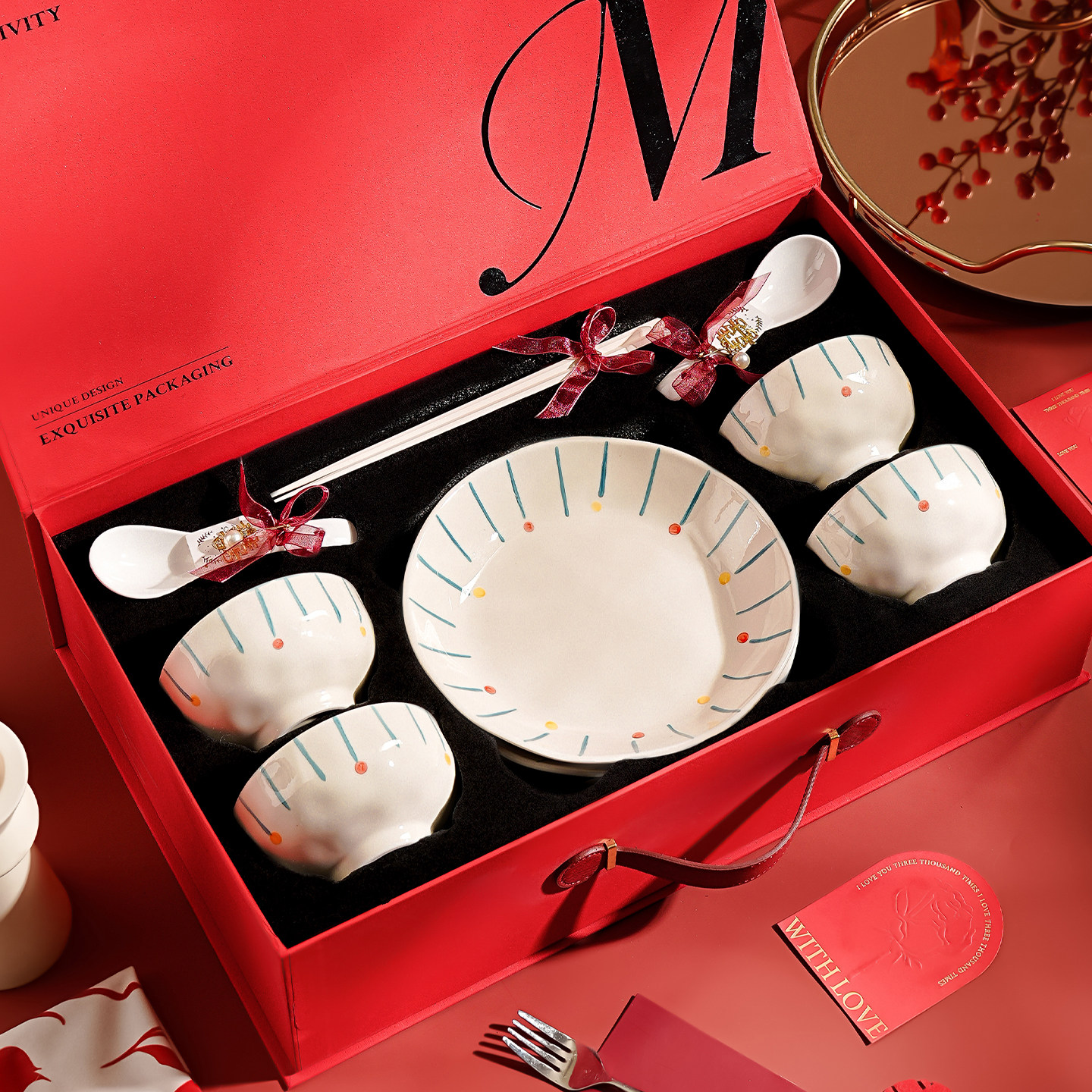 餐具新婚礼物陶瓷碗家用2025新款特别漂亮的碗筷套装碗碟结婚礼盒
