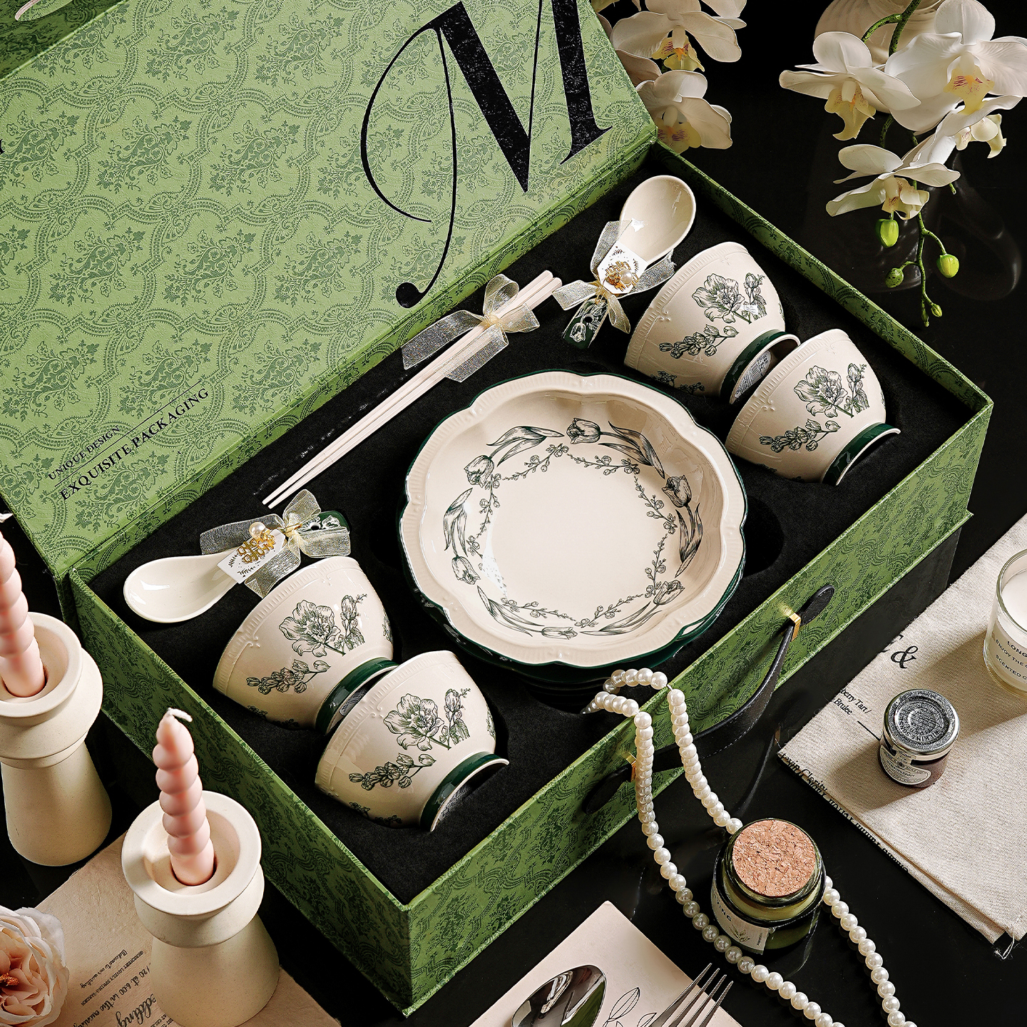 陶瓷碗筷套装乔迁之喜入宅餐具套装乔迁新居礼物新婚结婚漂亮碗