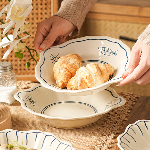 陶瓷盘子菜盘家用2025新款餐具特别好看的日式漂亮餐盘深盘双耳盘