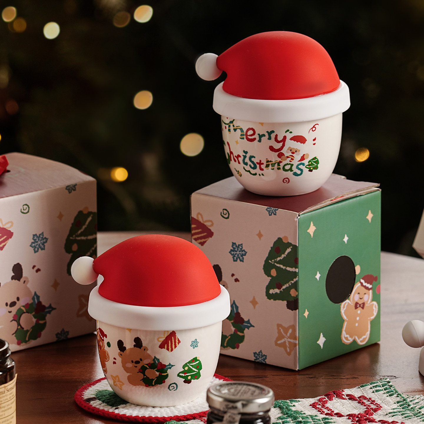 圣诞杯子礼物陶瓷杯子带盖马克杯早餐杯子办公室情侣杯圣诞节杯子