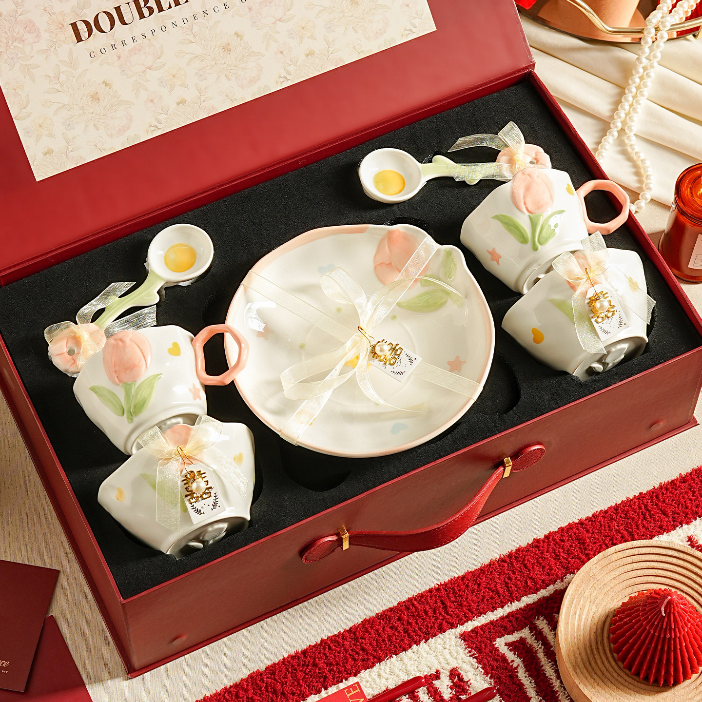 陶瓷碗家用2025新款清新碗碟套装釉下彩餐具高级感小众结新婚礼物