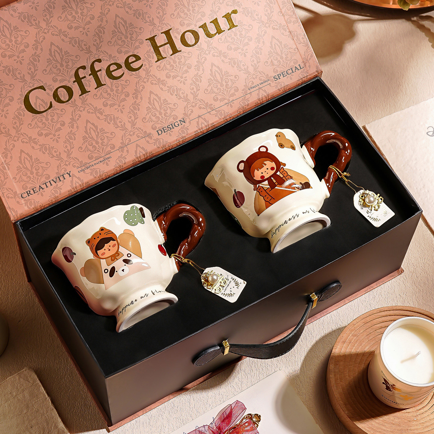 陶瓷杯子礼盒马克杯早餐杯可爱漂亮喝水杯子情侣水杯新婚结婚礼物