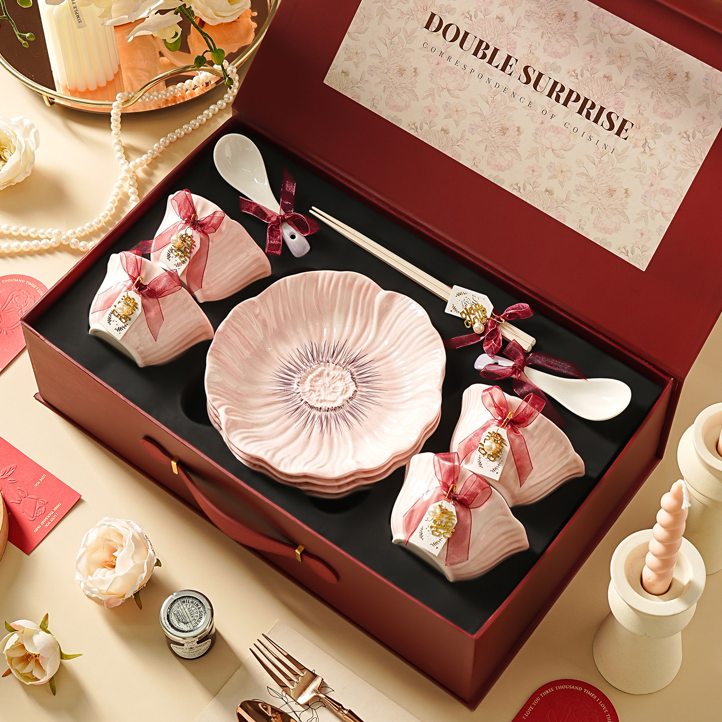 碗碟餐具套装家用2026新款陶瓷碗盘釉下彩新婚礼物送新娘结婚礼盒