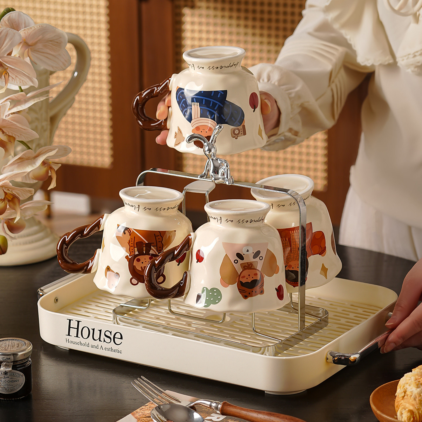 陶瓷客厅杯子套装家用喝水一家人四口亲子杯具新居乔迁茶杯礼盒装