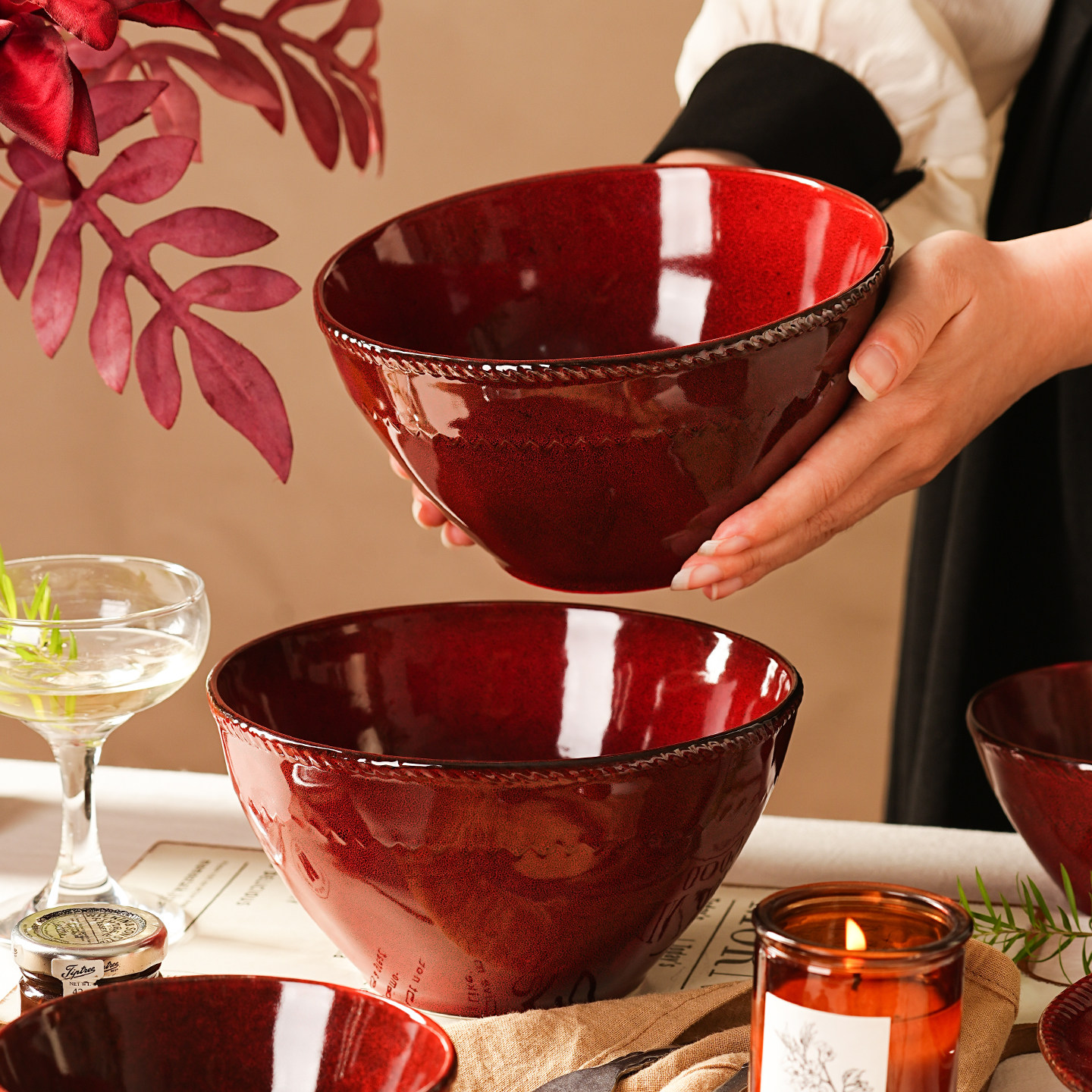 法式陶瓷汤碗家用2026新款高颜值大号双耳汤盆大碗餐具汤面碗,餐饮具,碗,淘宝优惠券,粉丝福利购,淘宝优惠卷