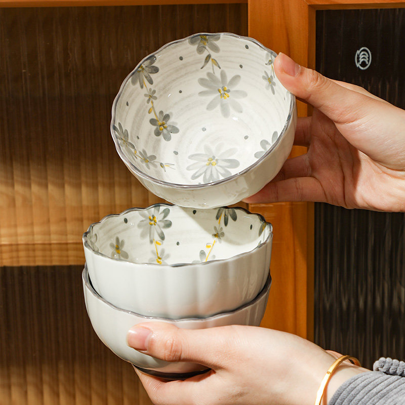 荷意日式陶瓷饭碗家用小碗吃饭碗碗碟套装2025新款釉下彩餐具