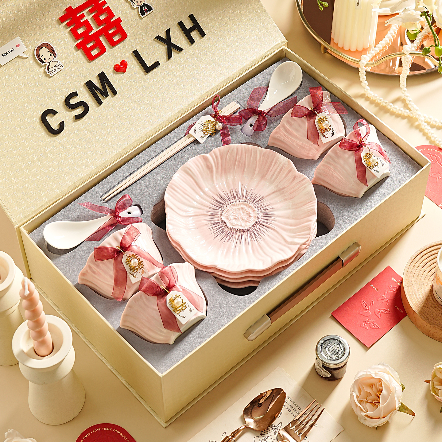 碗碟餐具套装家用2025新款法式高级陶瓷碗盘釉下彩新婚礼物送新娘