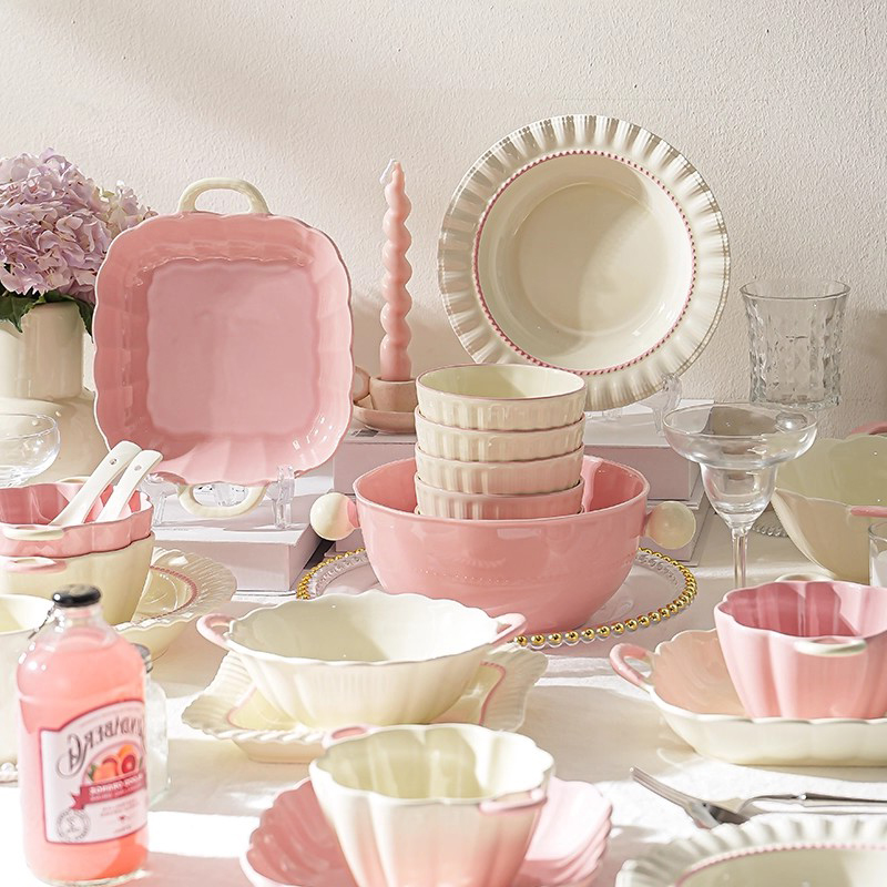 奶油风粉嫩少女心陶瓷餐具套装