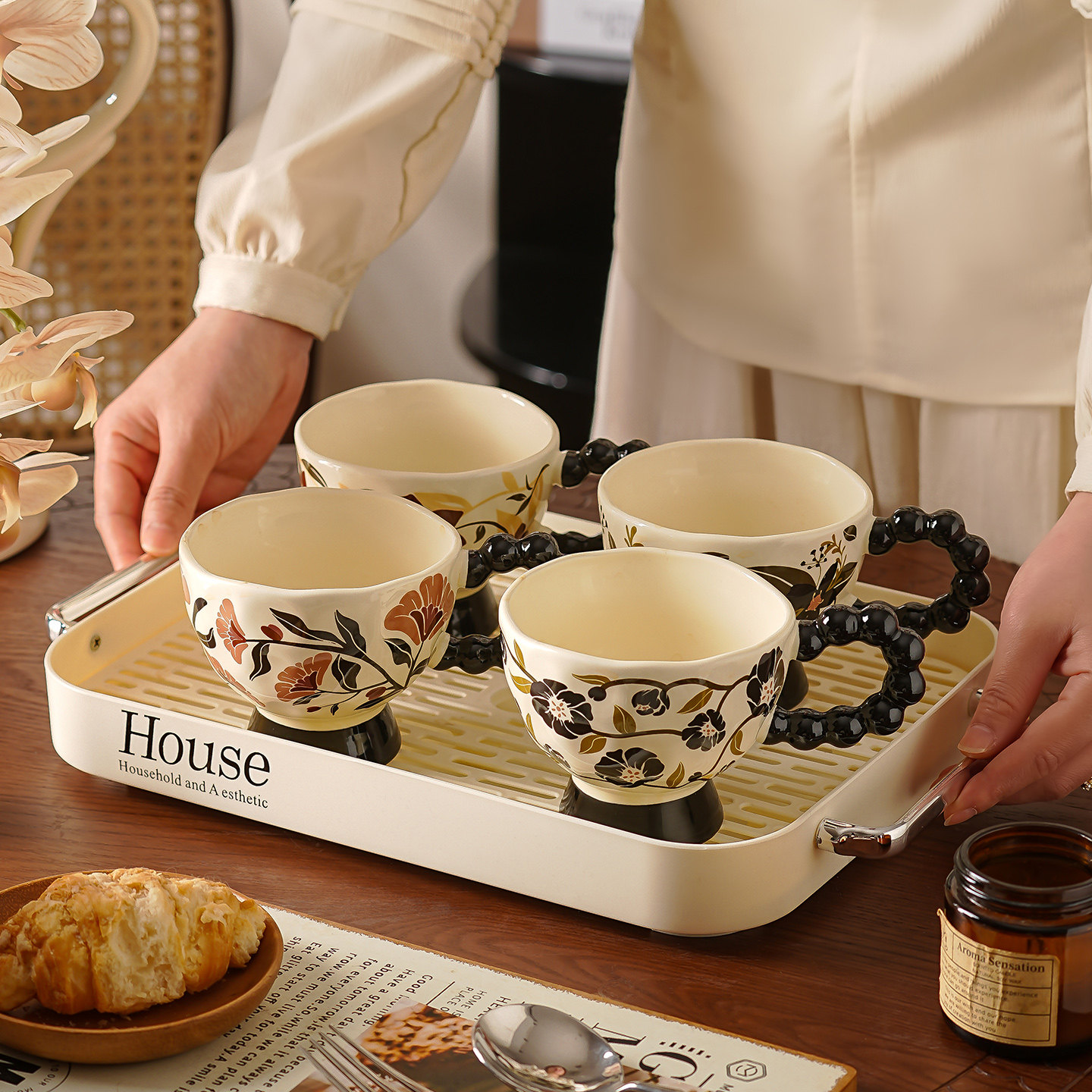 客厅杯子套装新居乔迁茶杯茶具家庭杯具套装家用待客轻奢陶瓷水杯