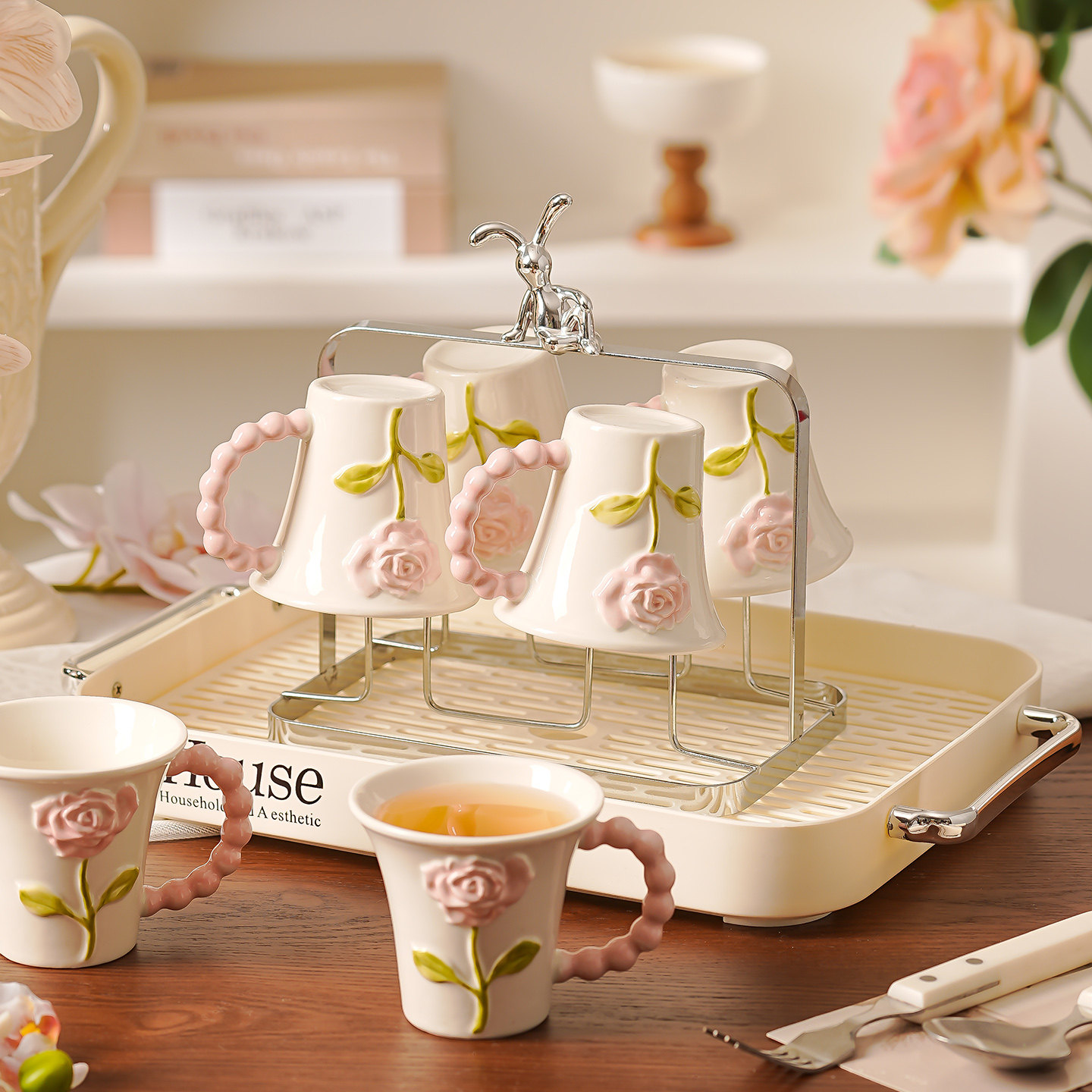 客厅杯子套装新居乔迁家庭杯具套装家用待客轻奢陶瓷水杯茶杯茶具