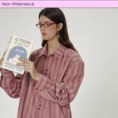 条纹衬衫 霓虹大荒野® 复古烟粉直角肩廓形长袖