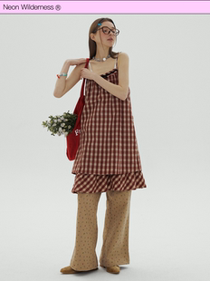 霓虹大荒野® 格纹花边吊带叠穿连衣裙