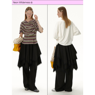 黑色宽松阔腿长裤 层次感蕾丝花边裙裤 限时88折 霓虹大荒野®新品