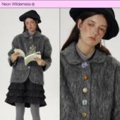 霓虹大荒野® 长毛质感灰色西装 大衣多彩纽扣外套