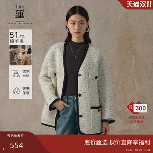 毛呢外套女高级感短款 阿依莲时尚 呢子大衣绵羊毛上衣 商场同款