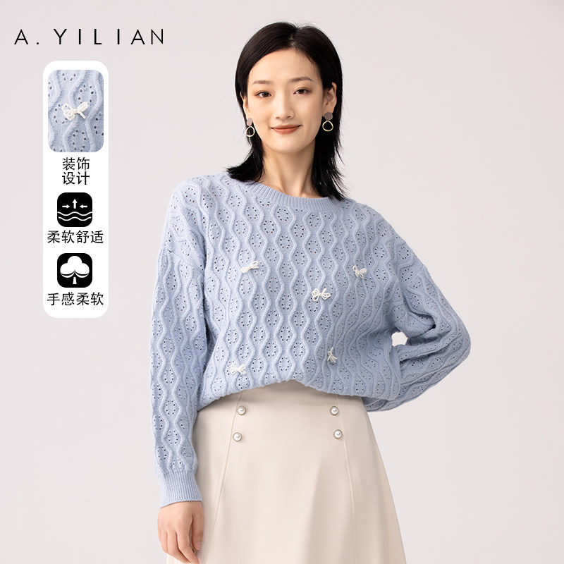 【商场同款】阿依莲2022年春季新品时尚蝴蝶装饰闪丝毛衣